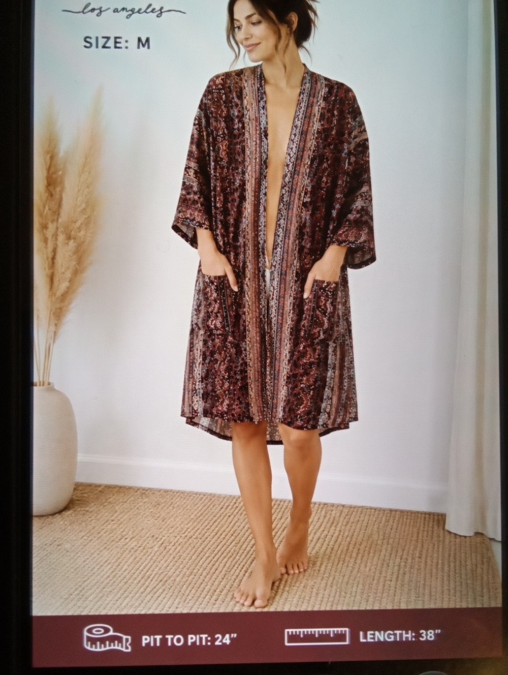 Dress Forum Kimono Boho Kaftan Open Velvet Burnout Cottagecore Womens M